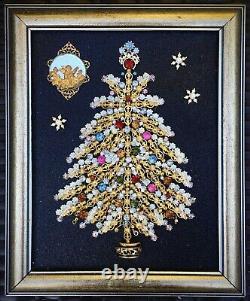 Christmas Tree, Framed Jewelry One Of A Kind Art, Unique Gift Vintage Home Decor