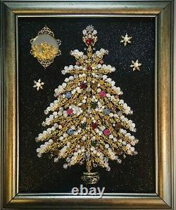 Christmas Tree, Framed Jewelry One Of A Kind Art, Unique Gift Vintage Home Decor