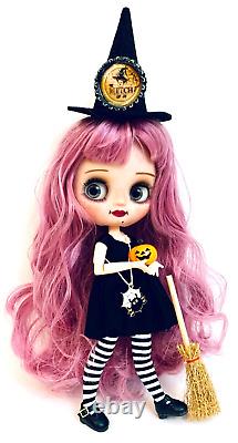 Custom OOAK Middie Blythe Little Miss Witch 8 Joint Doll In Halloween Outfit