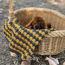 Cute little puppy with hand knitted blanket Artist puppy OOAK dog Brown dog