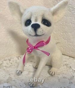 Dog Figurine, Little Chihuahua Puppy, OOAK handmade Dog, felted wool toy