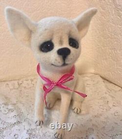 Dog Figurine, Little Chihuahua Puppy, OOAK handmade Dog, felted wool toy