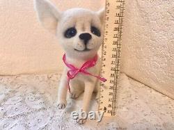 Dog Figurine, Little Chihuahua Puppy, OOAK handmade Dog, felted wool toy