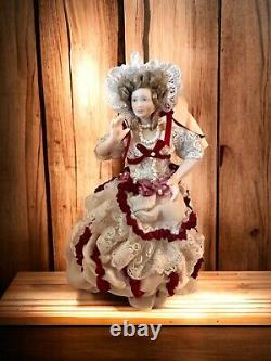 Dollhouse 12 Scale Artist Doll, Edwardian Lady In Large Bonnet, OOAK