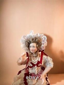 Dollhouse 12 Scale Artist Doll, Edwardian Lady In Large Bonnet, OOAK