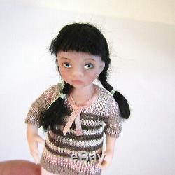 Dollhouse ARTISAN SCULPTED GIRL DOLL Vtg Miniature ARTIST Made Child Handmade