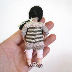 Dollhouse ARTISAN SCULPTED GIRL DOLL Vtg Miniature ARTIST Made Child Handmade