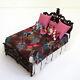 Dollhouse Bespaq Bed Carved Artisan Crazy Quilt Vtg Handmade Artist Made Blanket