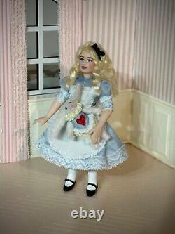 Dollhouse Miniature Artisan Alice in Wonderland 112 Child Doll with rabbit