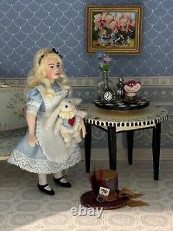 Dollhouse Miniature Artisan Alice in Wonderland 112 Child Doll with rabbit