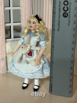 Dollhouse Miniature Artisan Alice in Wonderland 112 Child Doll with rabbit