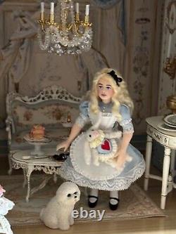 Dollhouse Miniature Artisan Alice in Wonderland 112 Child Doll with rabbit