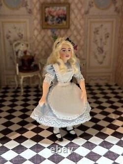 Dollhouse Miniature Artisan Alice in Wonderland 112 Child Doll with rabbit