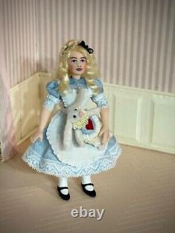 Dollhouse Miniature Artisan Alice in Wonderland 112 Child Doll with rabbit