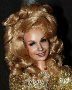 Dolly Parton Barbie Doll Celebrity Handmade gold dress repaint OOAK by Olia