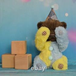 Eliot little clown teddy fluffy art handmade collectible toy gift 8 in OOAK