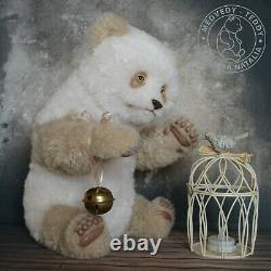 Emil baby panda bear teddy Christmas, New Year, gift, Realistic 14 in OOAK