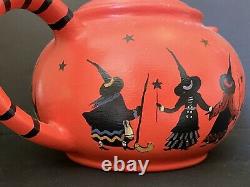 Fabulous Artist OOAK Witch Halloween Teapot 11 Witches Moon Flying Rare Signed