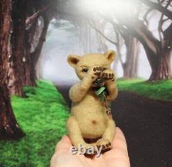 Felted mini bear, bear ooak toy, artist bear, collectible bear