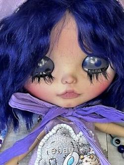 Full Set Ooak custom Tan blythe doll with Blue Hair