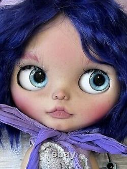 Full Set Ooak custom Tan blythe doll with Blue Hair
