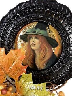 Halloween Witch Original Artwork Pastel 24ct Gold Leaf OOAK Drawing Gay Interest