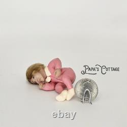 Hand Crafted Fine Art Mini sleeping baby OOAK baby for 16 dollhouse, Barbie