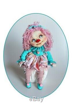 Handmade Cloth Doll Art Artist Fantasy Clown Ruby OOAK