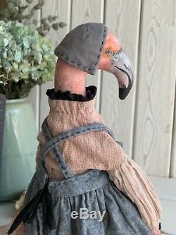 Handmade Interior Toy Teddy Gift Bird Doll OOAK Flamingo Art Clay Fabric Boudoir