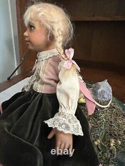 Hanna Hyland OOAK Hand carved Wood Doll (cloth Body) Picnic Time Artist W Steiff