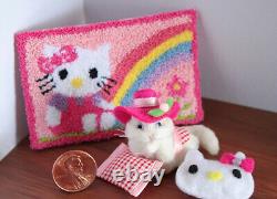 Hello Kitty Inspired Cat Set, Artist Handmade 112 Scale Miniature Pet OOAK