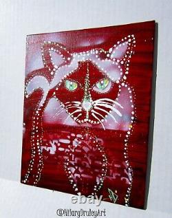 Hilary Druley Original NM Art 8x10 Acrylic Painting Canvas Panel Spy OOAK Cat