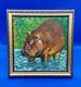 Hippopotamus Original Acrylic Painting African Animals Handmade Wall Art Ooak