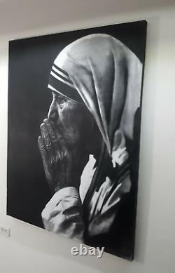 Hyper Realistic Art Painting by Yosvany Arango Charcoal on Canvas Mother Teresa