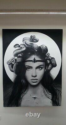 Hyper realistic Painting by Yosvany Arango Charcoal on Canvas Cuban Art Medusa
