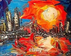 Impressionist Large Original Oil Painting Manhattan Sun New York