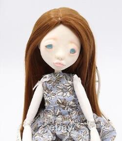 Jenny OOAK Hand Sculpted Paper Clay Art Doll in Blue Grey Dress & Blue Eyes