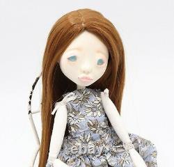 Jenny OOAK Hand Sculpted Paper Clay Artist Art Doll Blue Eyes Grey Blue Dress