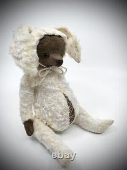 LARGE Artist Bear in a Bunny Costume Disguise Distressed Vintage Handmade OOAK