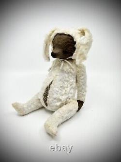 LARGE Artist Bear in a Bunny Costume Disguise Distressed Vintage Handmade OOAK