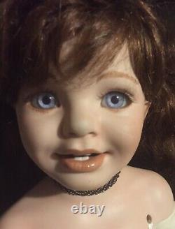Large Doll Glass Eyes Porcelain Seated OOAK Artist Signed Store Display 1998