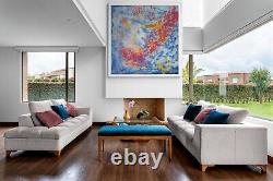 Large Handmade Abstract Painting Canvas Original Ooak Giant Big Wall Size Blue