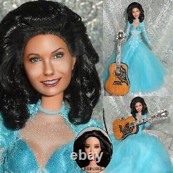 Loretta Lynn Barbie Doll Celebrity Handmade blue dress & guitar OOAK by Olia