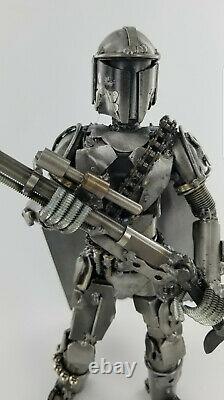 Mandalorian Star Wars Inspired, Hand Made One of a Kind Recycled Metal Statue