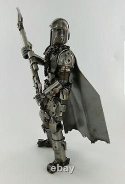 Mandalorian Star Wars Inspired, Hand Made One of a Kind Recycled Metal Statue