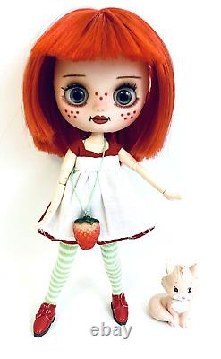 Middie Blythe Custom OOAK Strawberry Shortcake 8 BJD Doll In Classic Outfit