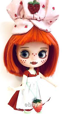 Middie Blythe Custom OOAK Strawberry Shortcake 8 BJD Doll In Classic Outfit