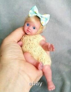 Mini silicone reborn Marta 5 inch (14cm), painted, with hair by Kovalevadoll
