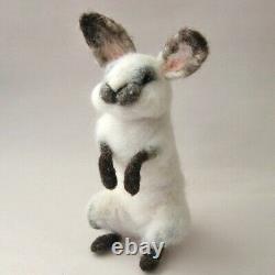 Needle Felted Bunny Rabbit 7 Handmade Animal Sculpture Art by Tamara