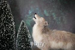 Needle Felted Howling Gray Wolf Woodland Forest Animal Wool Art Sculpture Decor